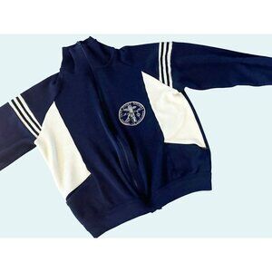 Vintage Navy USS Puget Sound Zip Up Sweatshirt Blue Cream Size Small EUC